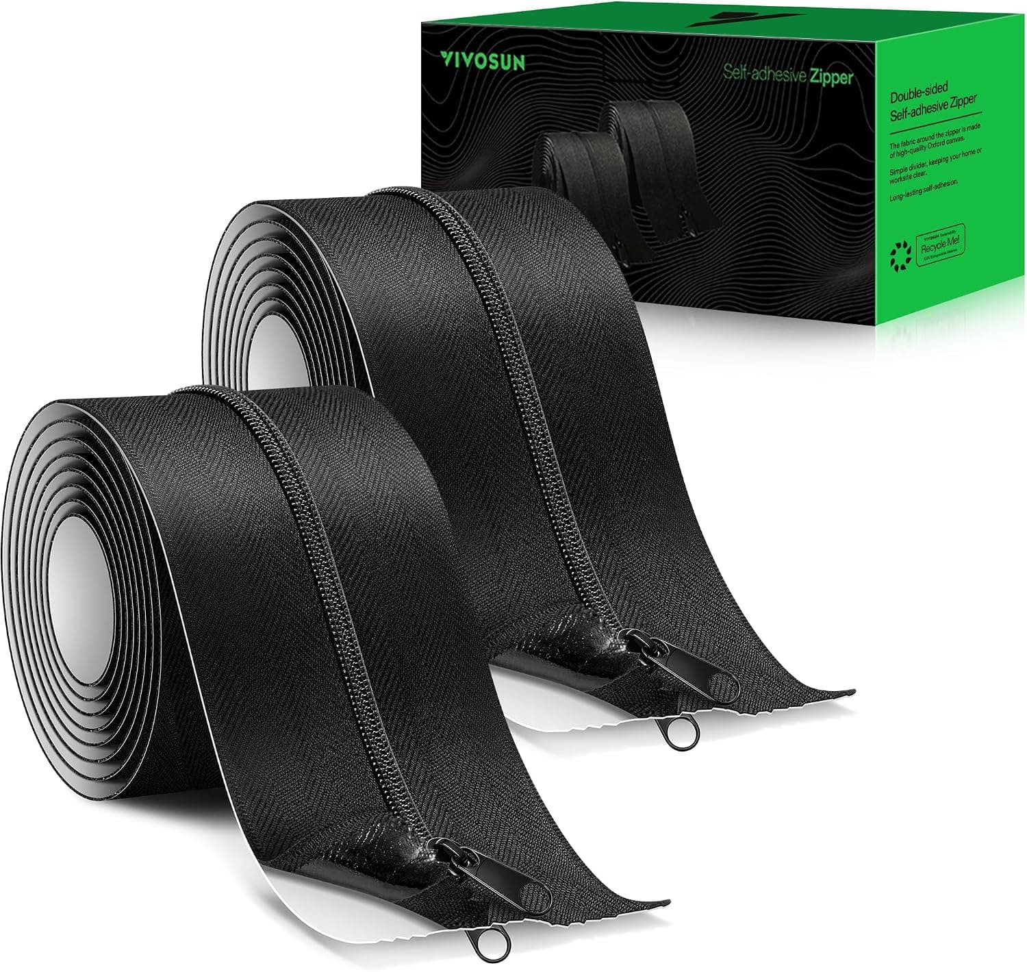Puerta con cremallera autoadhesiva VIVOSUN, 3 pulgadas. x 7 pies. Pelar y pegar, paquete de 2 | Adhesivo fuerte y duradero, cremallera resistente y de doble cara para lona, ​​invernadero, tienda de campaña interior y exterior, barrera contra residuos