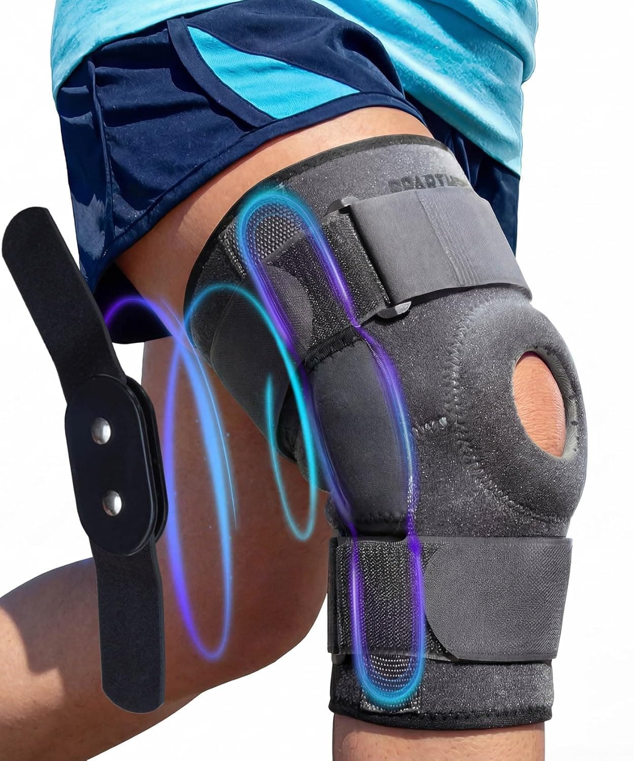 Rodillera Sparthos para mujeres y hombres - Soporte para desgarro de menisco - Gris-M | Estabilizadores laterales de metal con bisagras, correas de compresión ajustables, alivio del dolor de artritis ACL MCL, rótula abierta, correr y deportes