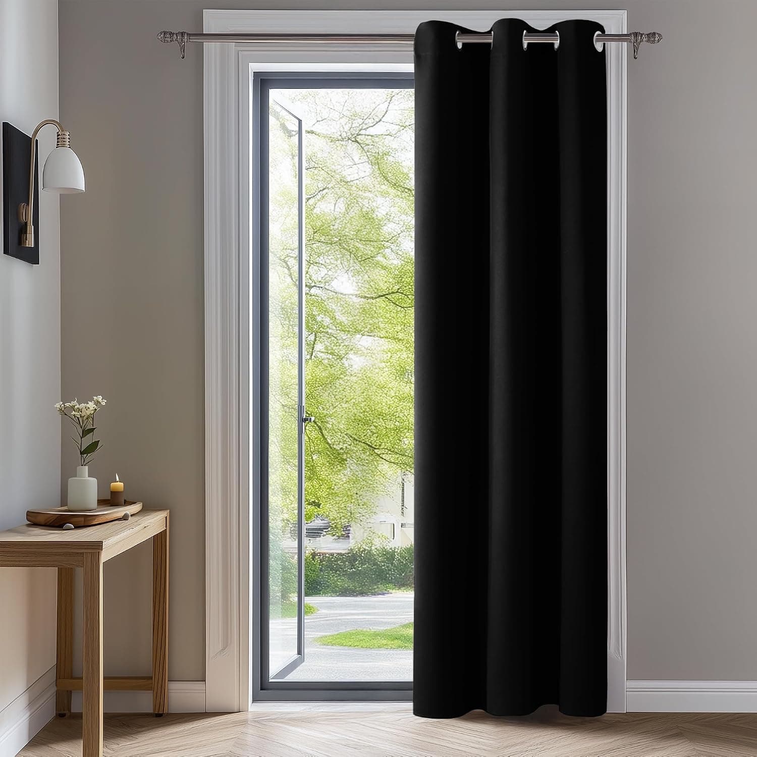 Deconovo Blackout Curtain for Living Room 63 Inches Long, Door Curtain | Closet Drape 1 Panel, Room Darkening, Thermal Insulated, Grommet, Window Drape, for Bedroom Closet, Black, 42 x 63 Inch