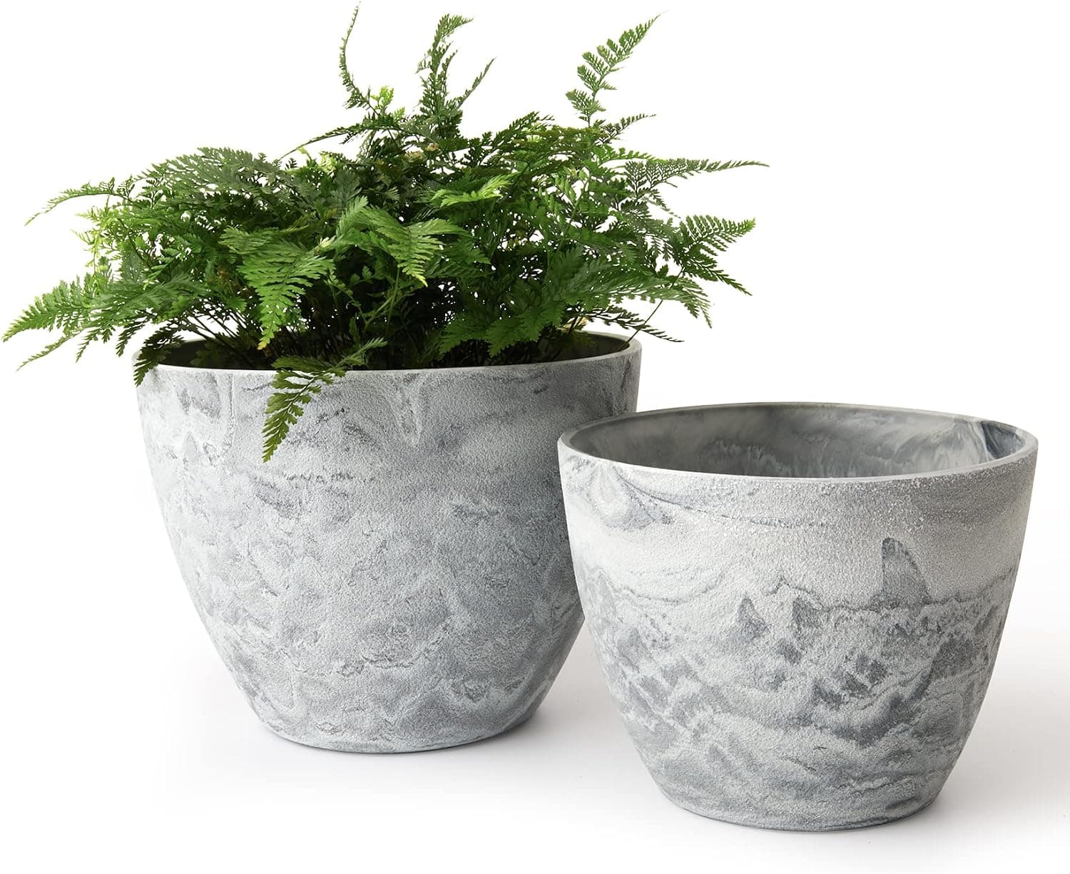 LA JOLIE MUSE Macetas para macetas, macetas para interiores y exteriores, 8,6 + 7,5 pulgadas, paquete de 2 | Maceta decorativa con orificios de drenaje para plantas de interior y exterior, porche, patio, jardín, balcón, decoración del hogar, gris mármol
