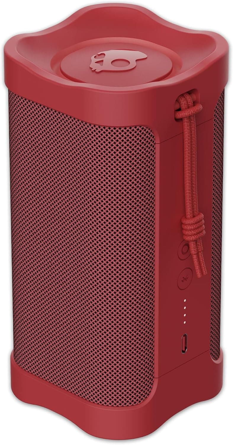 Altavoz inalámbrico Bluetooth Skullcandy - Altavoz portátil resistente al agua IPX7 con radiadores pasivos personalizados duales, batería de 14 horas, envoltura de muñeca de nylon y estéreo inalámbrico verdadero (rojo)