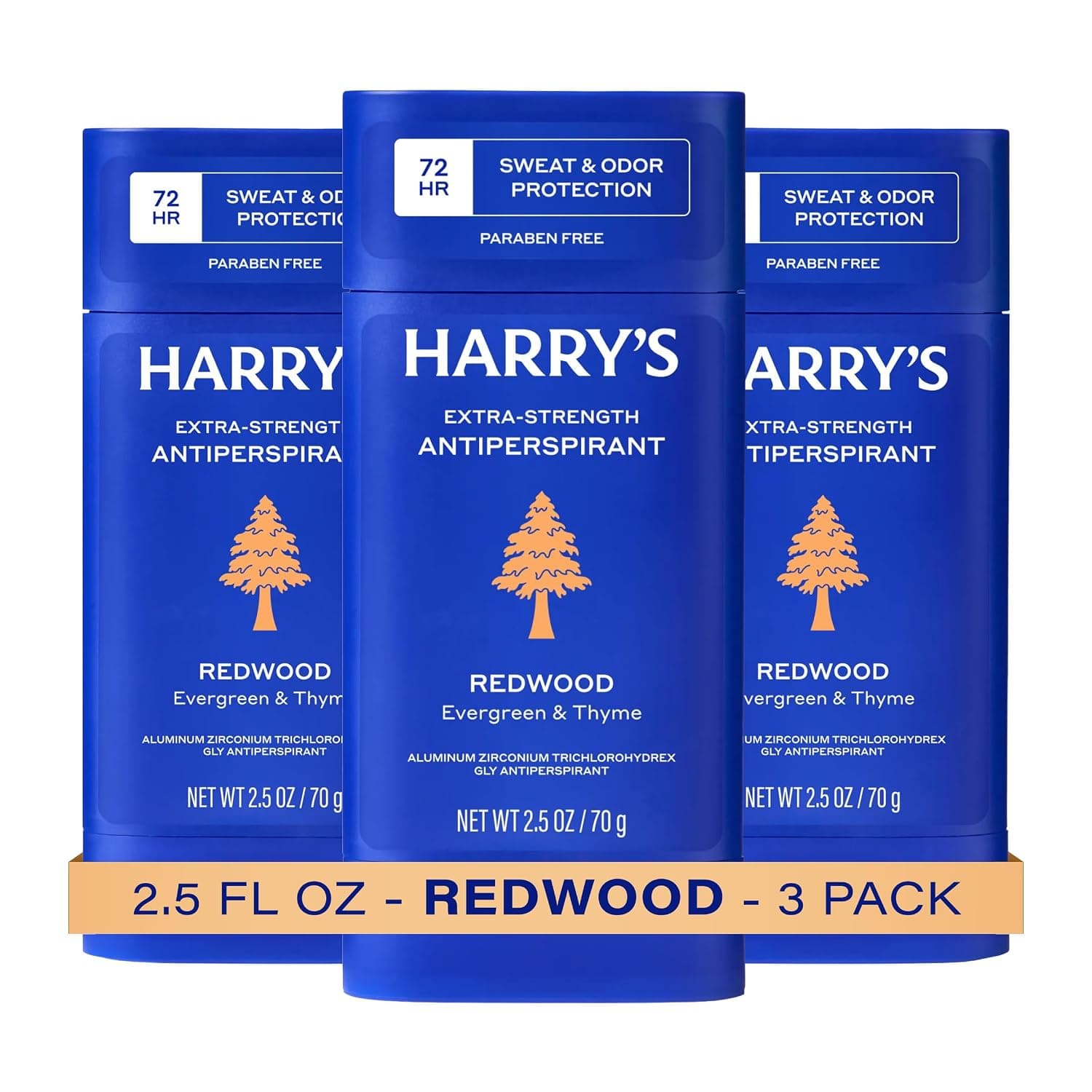 Harry's Extra-Strength Antiperspirant Deodorant, Sweat & Odor Control Antiperspirant for Men, Redwood, 2.5 oz Pack of 3