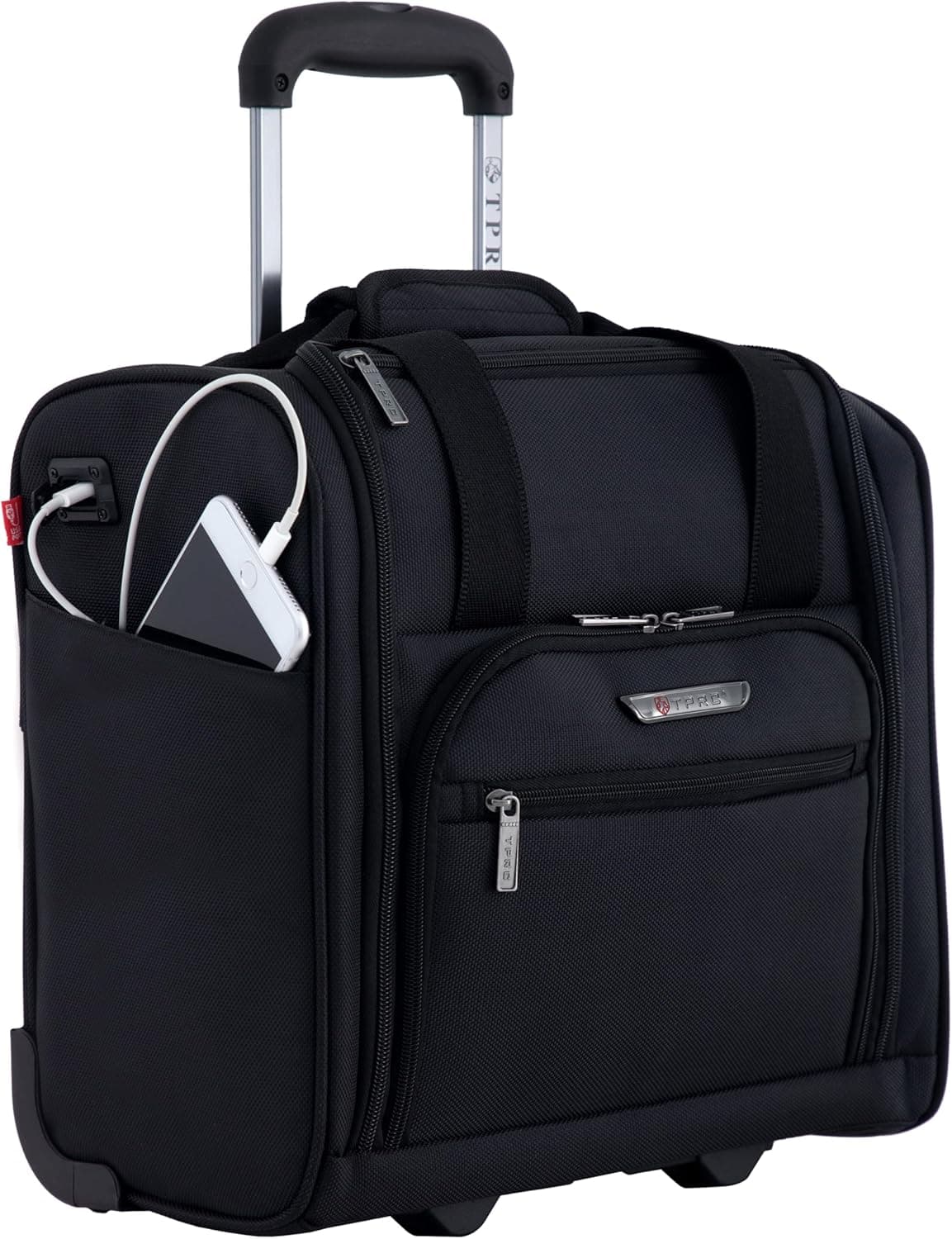 TPRC Equipaje de mano debajo del asiento de 15 pulgadas, artículo personal aprobado por la aerolínea con puerto de carga USB, negro