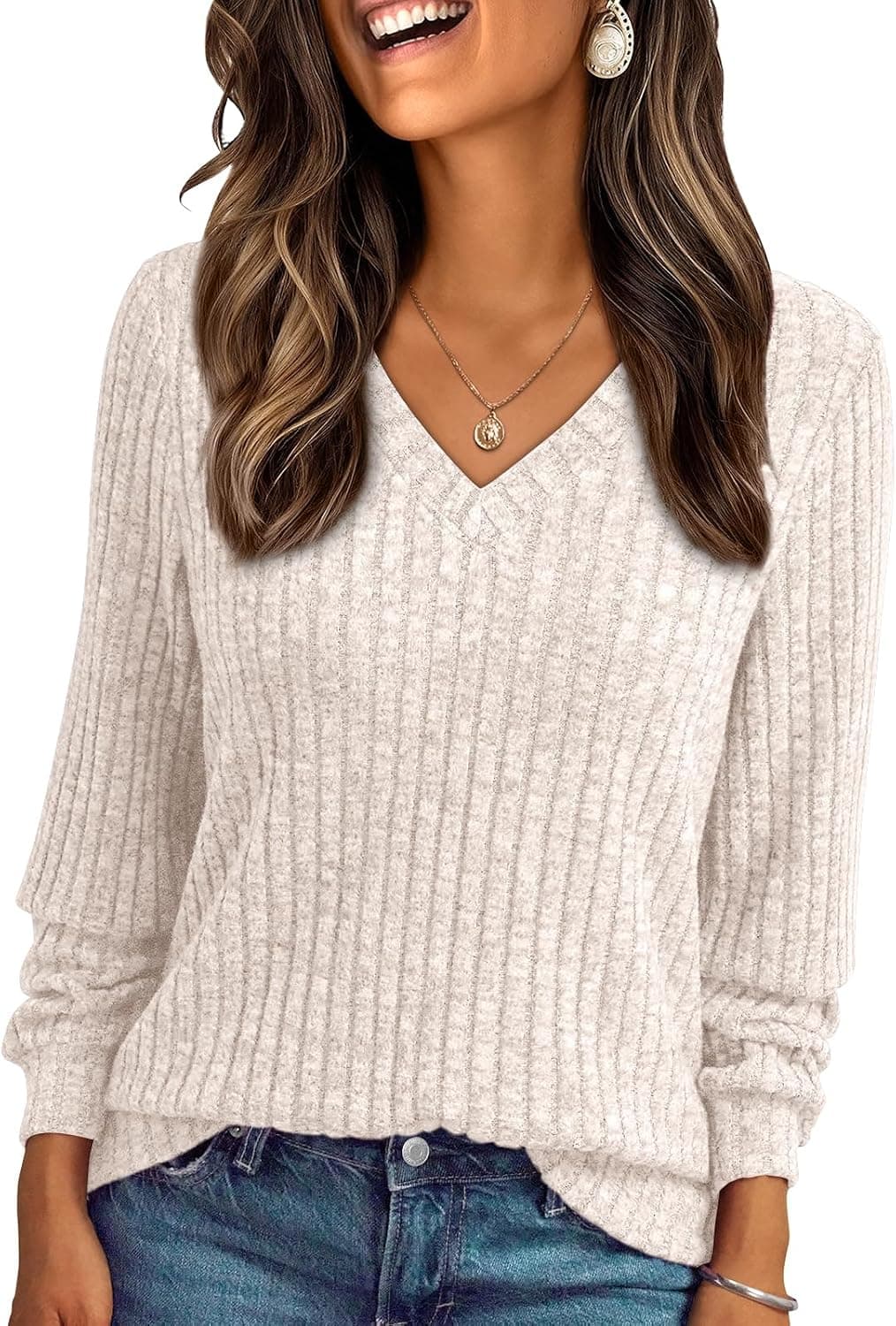 AUTOMET Camisas de manga larga con cuello en V para mujer Tops de otoño 2026 Suéter ligero | Blusa Informal Elegante, Ropa De Moda, Lindos Trajes De Invierno, Trabajo De Negocios, Jersey De Punto Acogedor, Boho De Moda