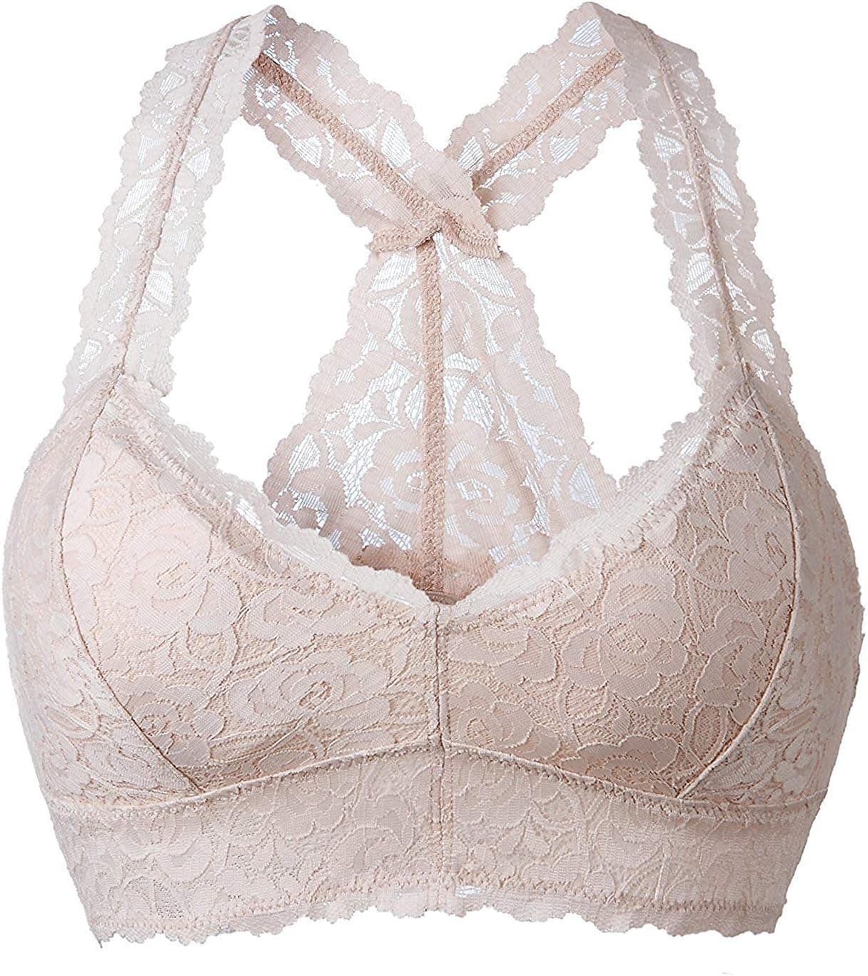 YIANNA Women Lace Bralette Padded Sexy Wirefree Racerback Lace Bra Crop Top | Comfortable,Breathable Floral Lace Lingerie,Soft Stretch,Light Support,V Neck Everyday Bra
