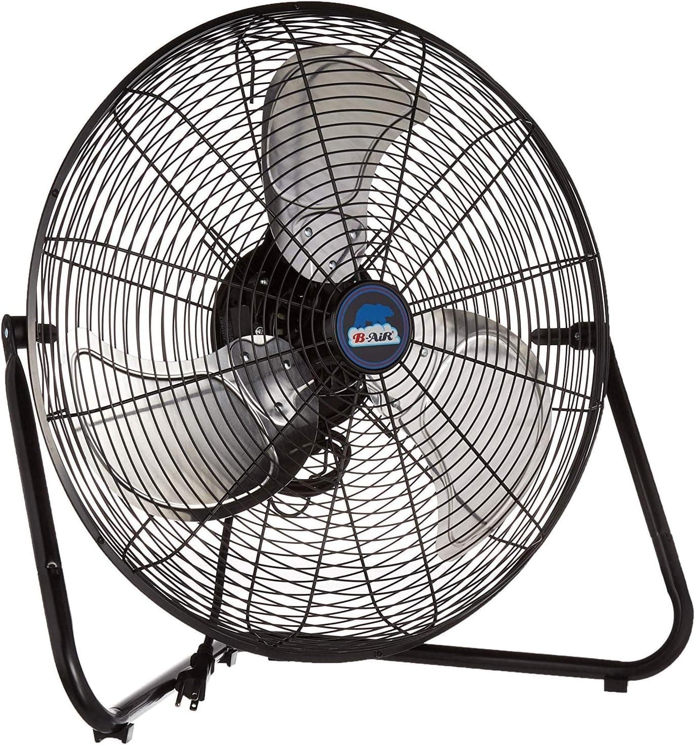 B-Air Firtana Ventilador de piso de garaje eléctrico de alta velocidad de 20 pulgadas para uso industrial y doméstico con cabezal de ventilador ajustable de 3 velocidades, SAFF-20, negro