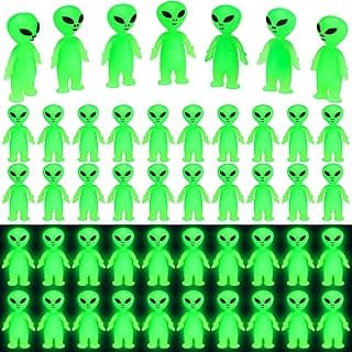 CroBlissful 25 piezas Mini figuras alienígenas brillantes, juguetes de baratijas Rave, verde | Favores de fiesta que brillan en el espacio oscuro, figuras diminutas que se esconden y buscan, juguetes de broma a granel, rellenos de bolsas de regalos, baratijas de decoración rave