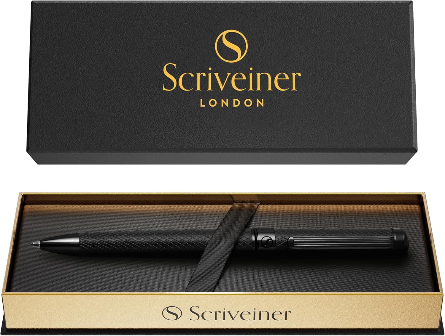 Bolígrafo Scriveiner All Black – Impresionante bolígrafo de lujo totalmente metálico negro mate, recambio Schmidt Black, el mejor set de regalo para hombres y mujeres, oficina ejecutiva profesional, bonitos bolígrafos de diseño elegante