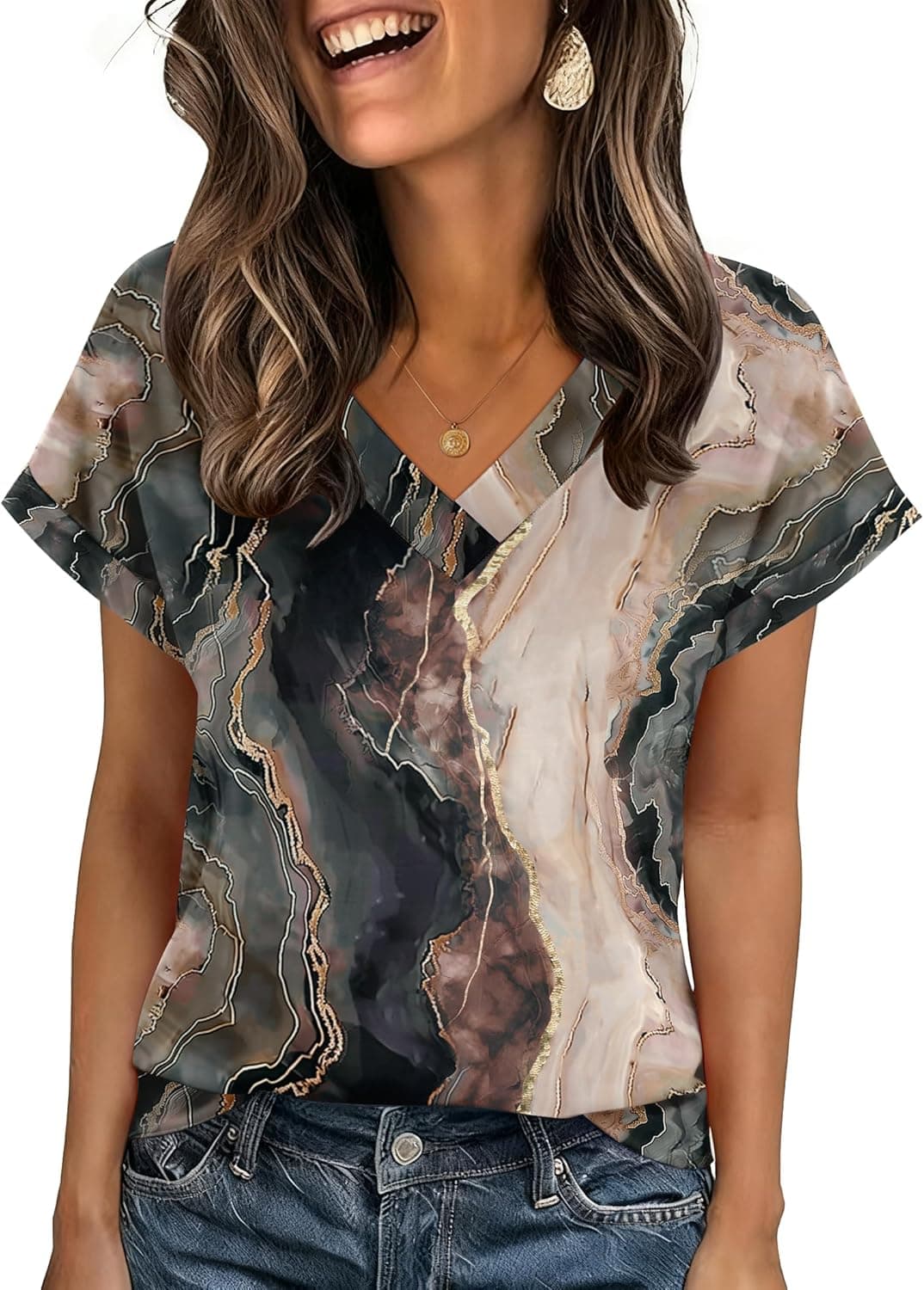 Zeagoo Womens Summer Tops Rolled Short Sleeve Shirts Dressy Casual Blouses