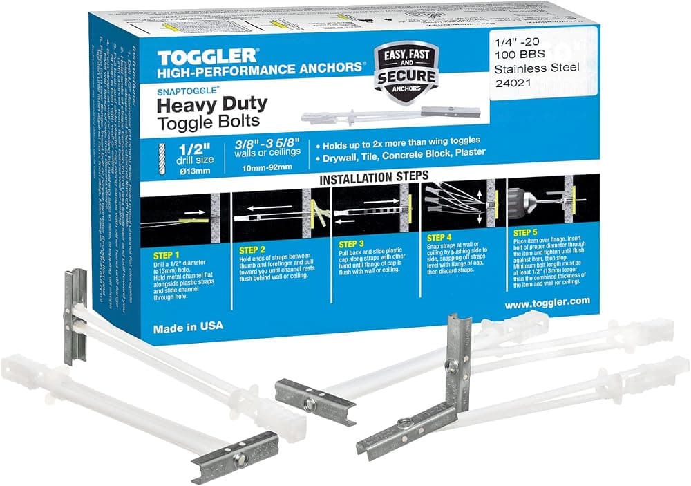 TOGGLER SNAPTOGGLE BBS Anclaje de palanca 1/4-20 UNC, paquete de 100, sin pernos | Anclajes de palanca de acero inoxidable 304 para pernos 1/4-20 UNC. Pernos no incluidos