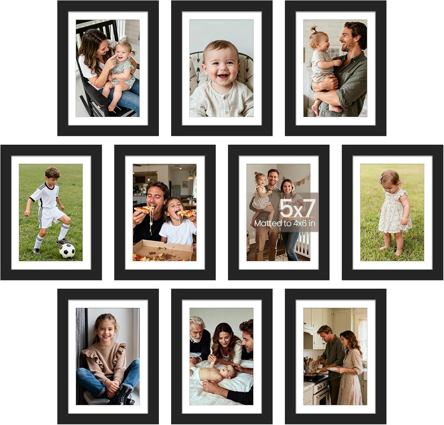 upsimples Marco de fotos de 5 x 7, decoración de pared para collage de fotos, juego de 10, negro | Marco pequeño para fotos de 4 x 6 y 5 x 7, exhibición de pared o mesa, para galería, pasillo, sala de estar, Navidad, Día de la Madre