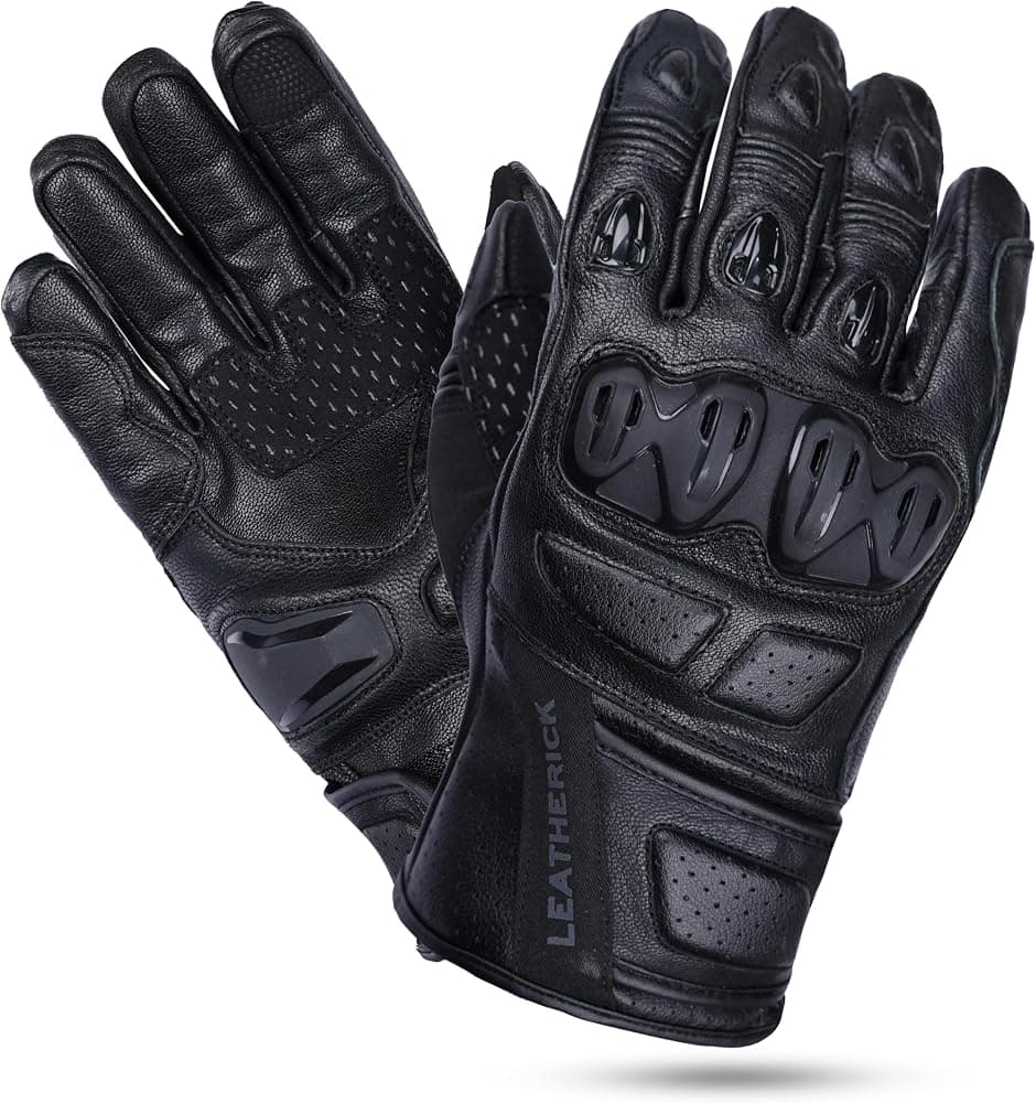 Guantes de cuero genuino para hombre, color negro, con certificación CE, guantes de motocicleta de plena flor con nudillos protectores, control deslizante de TPR y compatibilidad con pantalla táctil