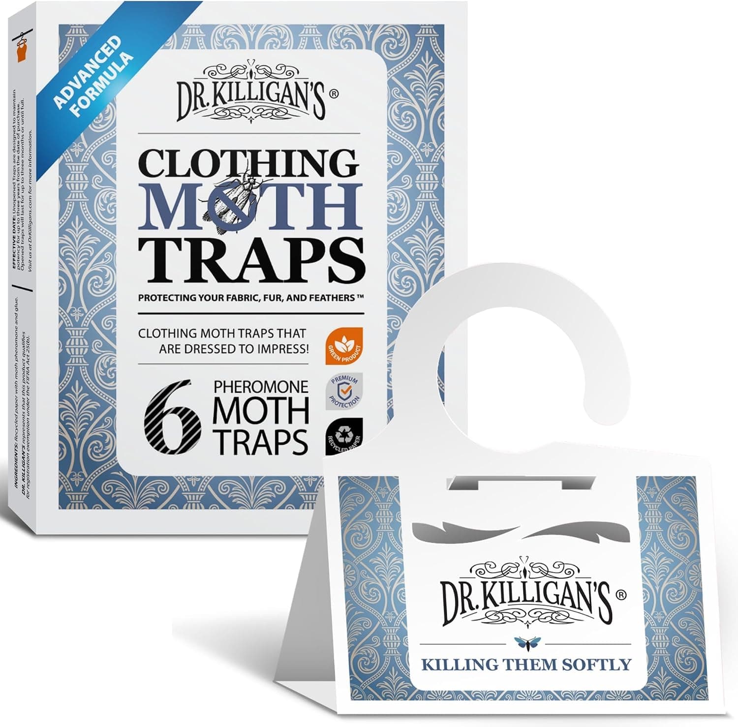 Trampas para polillas de ropa premium del Dr. Killigan con feromonas (blanco, 6 trampas) | Trampas para polillas de la ropa con feromonas, funcionan mejor que las bolas contra polillas, atacan la polilla de la ropa y las fundas para polillas de la ropa