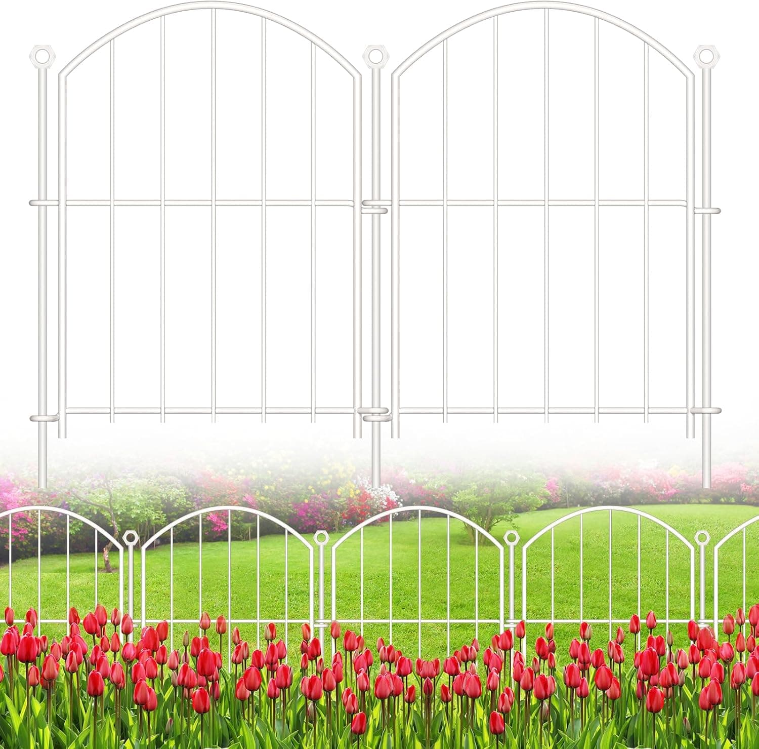 Valla decorativa de jardín de 17 pulgadas x 10 pies, paquete de 10 vallas de metal inoxidable sin excavación, barrera de animales para perro, borde de cama de flores arqueado, panel de borde de alambre ornamental, valla para patio, decoración al aire libre, color blanco