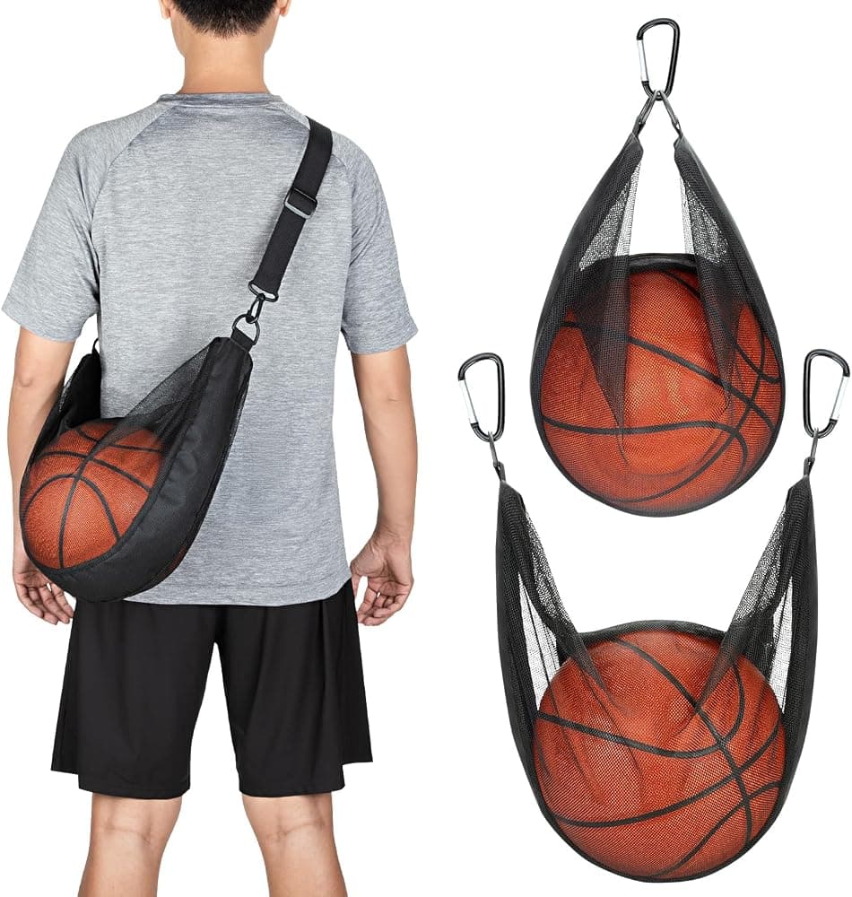 Bolsa de una sola pelota con bolsillo con cremallera Bolsa de hombro de malla con clip de hebilla Red de almacenamiento de equipo deportivo para llevar múltiples deportes: baloncesto, fútbol, ​​voleibol, rugby y más