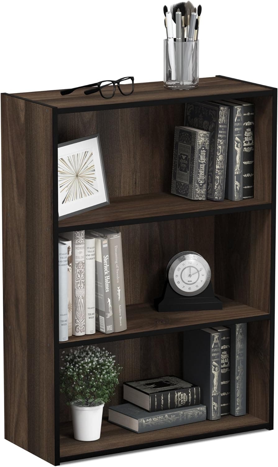 Furinno PASIR Estantería para Libros, Estantería de 3 Niveles, Estantes de Almacenamiento, Librería, 9,7 x 23,7 x 31,5, para Sala de Estar, Dormitorio, Oficina en casa, Nogal Columbia