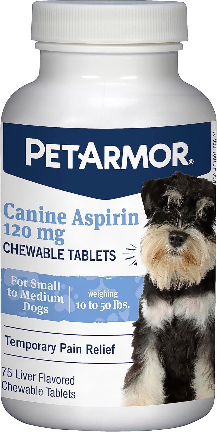 PetArmor Aspirin for Small Dogs, Fast Acting Anti-Inflammatory and Pain Relief For Dogs, Vet-Quality Joint Support and Pain Meds for Dogs, 75 Liver Flavored Tablets | Fast-acting anti-inflammatory & pain relief; vet-quality joint support; liver-flavored tablets; for small dog breeds