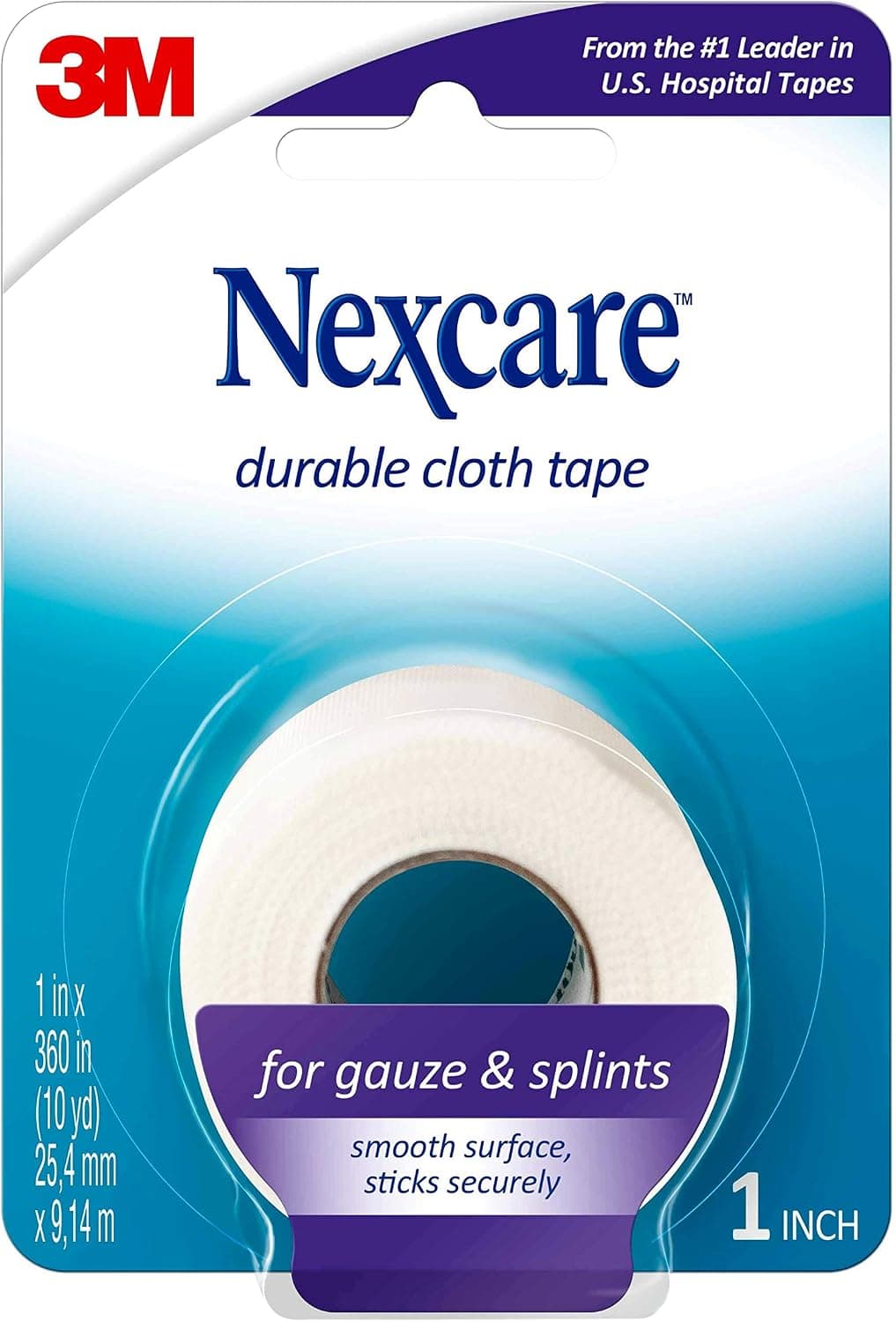 Nexcare Durapore Cinta de tela duradera, 1 pulgada x 10 yardas, 1 rollo, cinta médica de primeros auxilios adhesiva fuerte, transpirable, sin látex, hipoalergénica