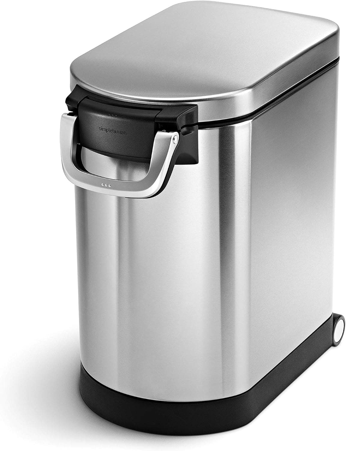 simplehuman Contenedor mediano de almacenamiento de alimentos para mascotas, capacidad para 25-29 lb/11-13 kg de comida seca para perros, comida para gatos o semillas para pájaros, tapa hermética con cuchara magnética, sin BPA, acero inoxidable cepillado