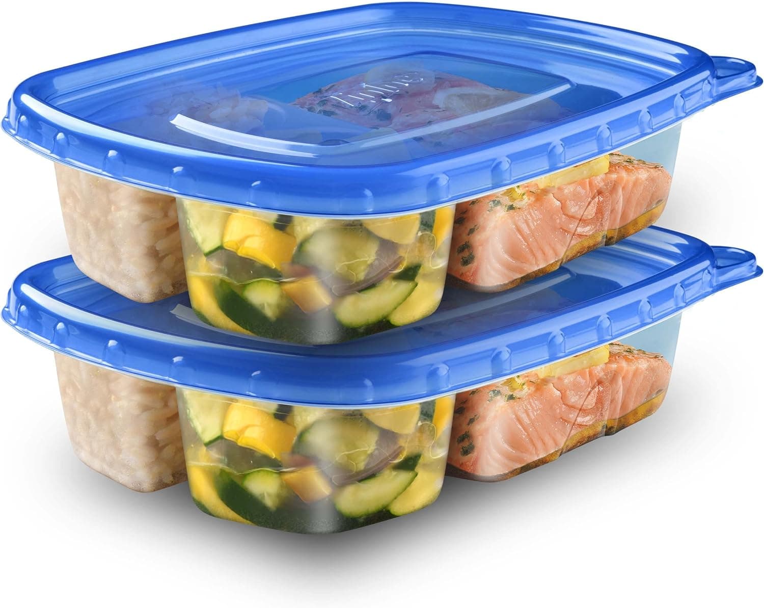 Ziploc Contenedores de preparación de comidas para almacenamiento de alimentos, reutilizables para organización de cocina, tecnología Smart Snap, aptos para lavavajillas, rectángulo dividido, 2 unidades
