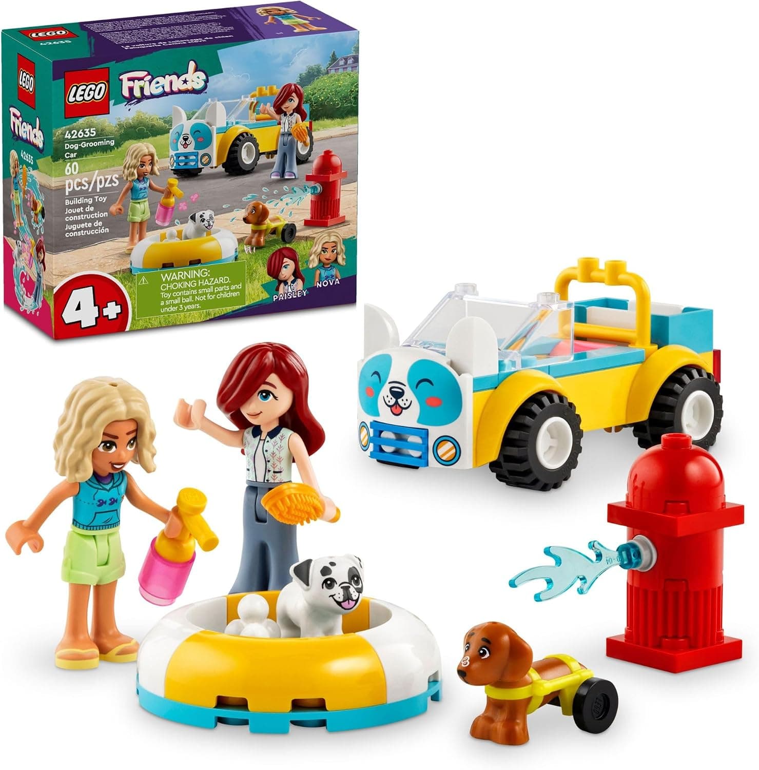 LEGO Friends Coche de juguete para peluquería canina, juguete de construcción para niños que aman los animales y la naturaleza, viene con 2 minipersonajes de muñecas y 2 figuras de juguete para perros, juguete veterinario idea de regalo para niñas y niños a partir de 4 años, 42635
