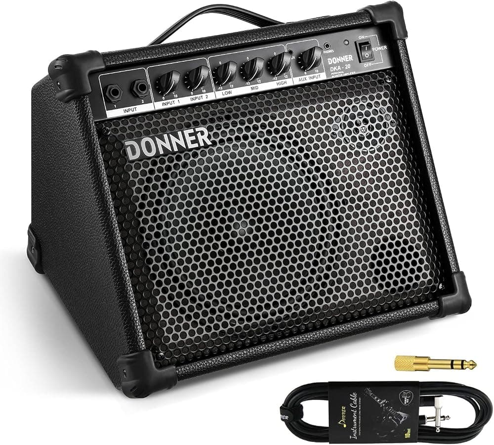 Amplificador de teclado DKA-20 Amplificador de teclado de 20 vatios con entrada auxiliar y dos canales, amplificador de bajo, amplificador de piano, soporte de altavoz de batería electrónica para entrada de micrófono