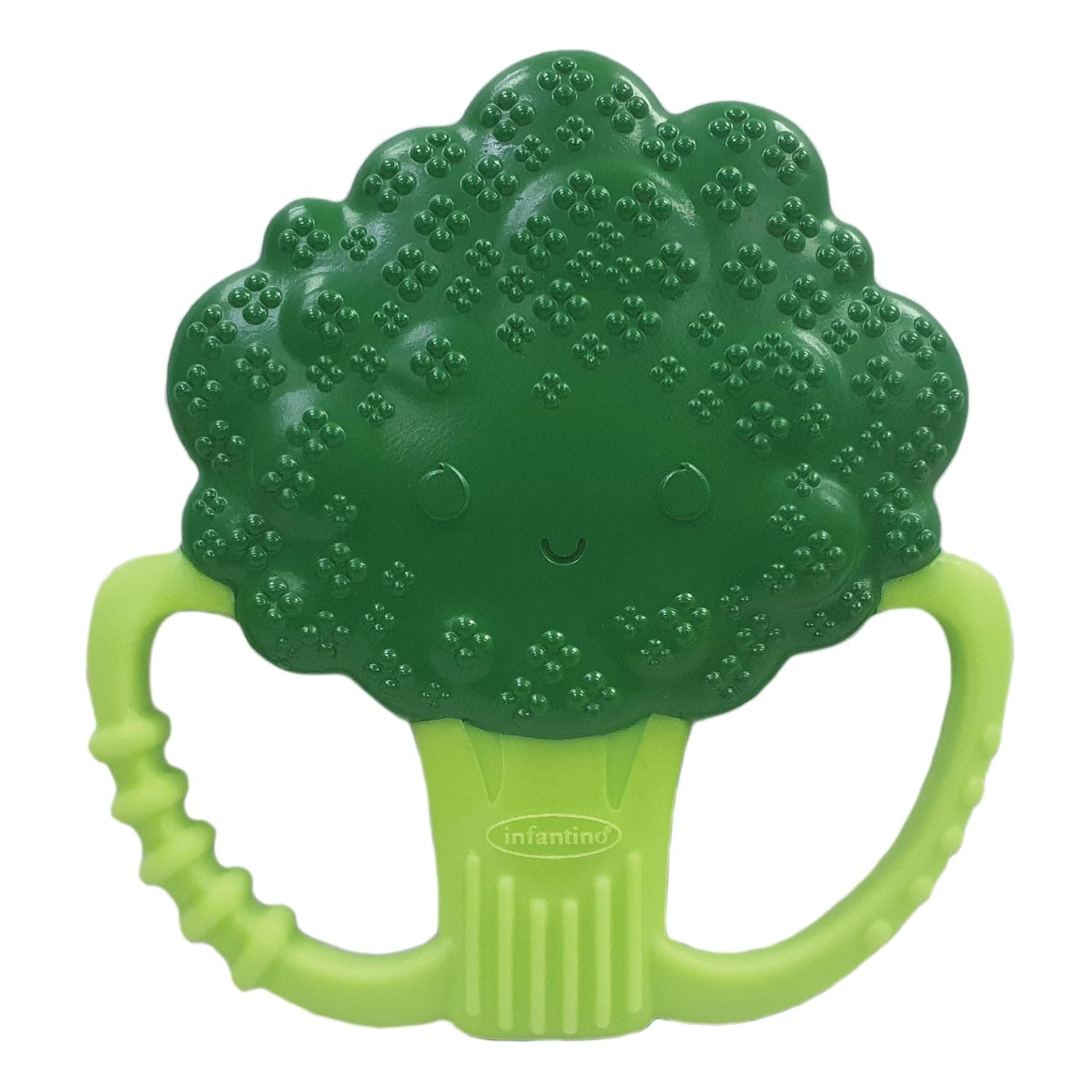 Infantino Lil' Nibbles Mordedor de silicona texturizada, juguete para la dentición del bebé sin BPA, suave, fácil de sostener, estimulación sensorial para bebés, brócoli