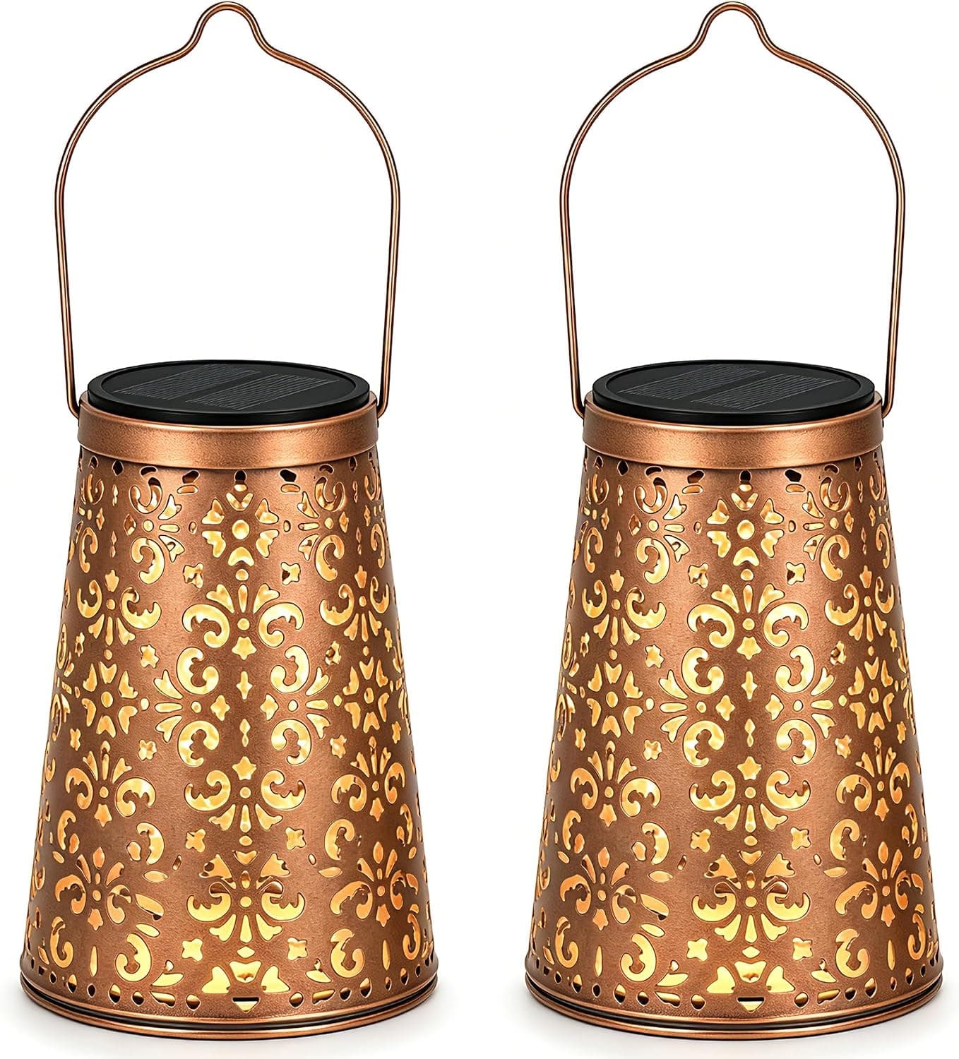 Paquete de 2 linternas solares de colibrí y flores al aire libre, farol de metal vintage impermeable para colgar, encendido/apagado automático, decoración de camino para jardín, patio, porche, regalos para mujeres, mamá, abuela