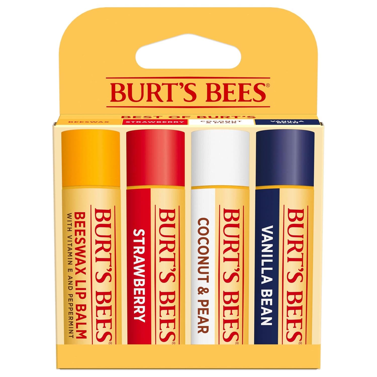 Bálsamo labial Burt's Bees, paquete de sabor clásico, 0.15 oz., 4 tubos