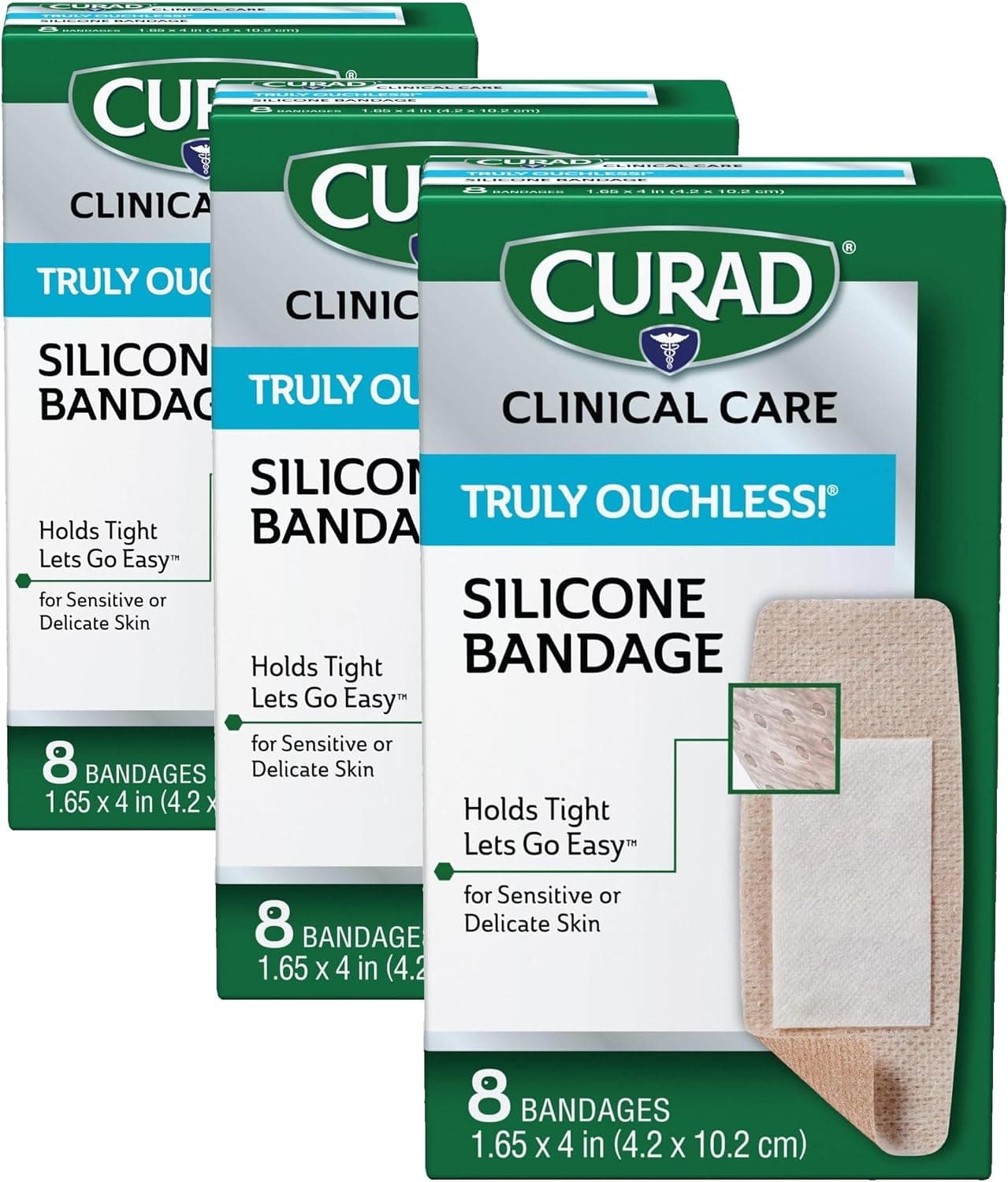 Curad - CUR5003V1 Vendaje de silicona verdaderamente Ouchless (paquete de 3)