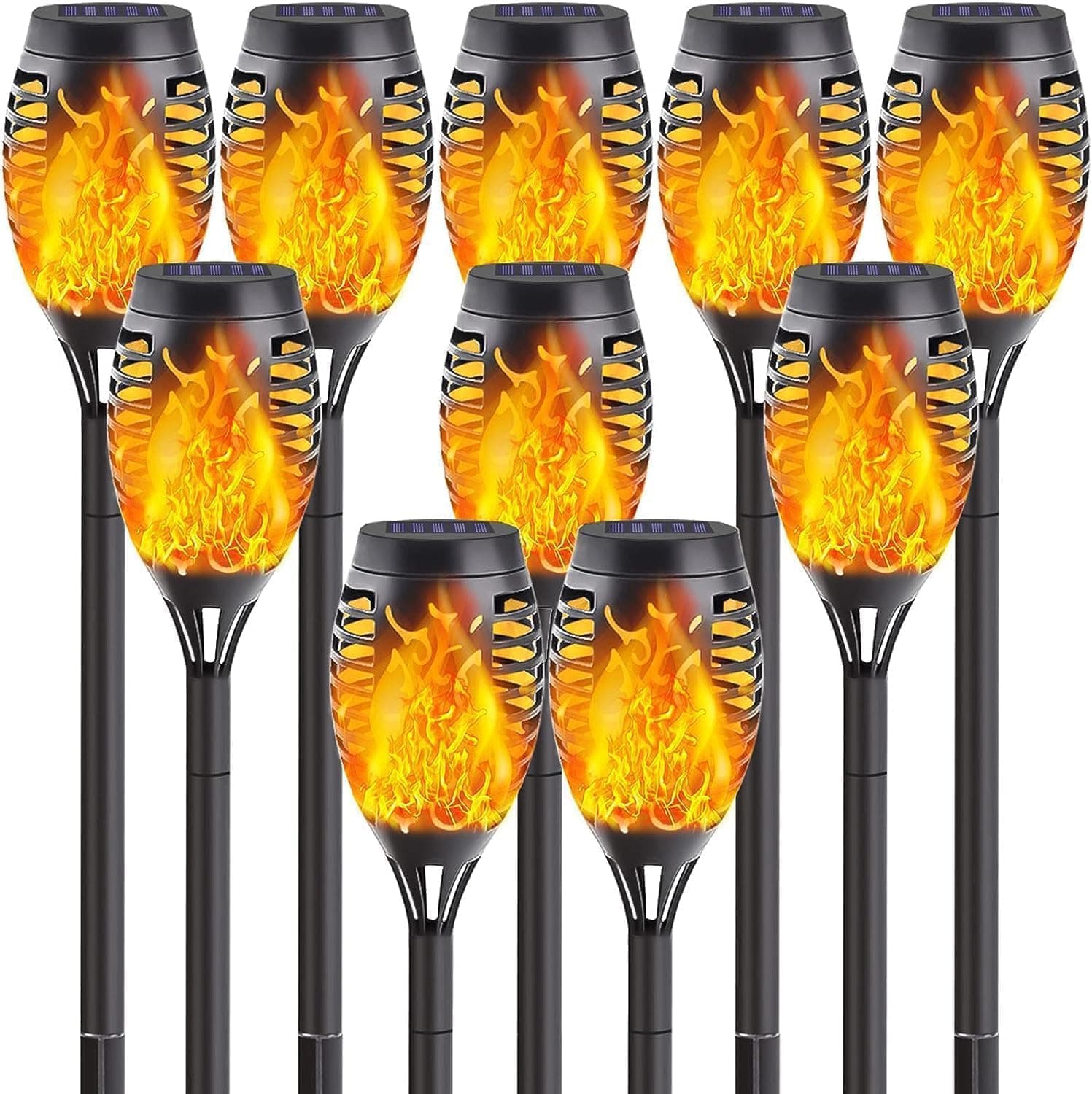 Paquete de 10 luces de antorcha solar con llama parpadeante, mini luces de llama solares | Luces solares al aire libre para decoraciones de Halloween, antorchas Tiki solares impermeables al aire libre para jardín patio camino Patio