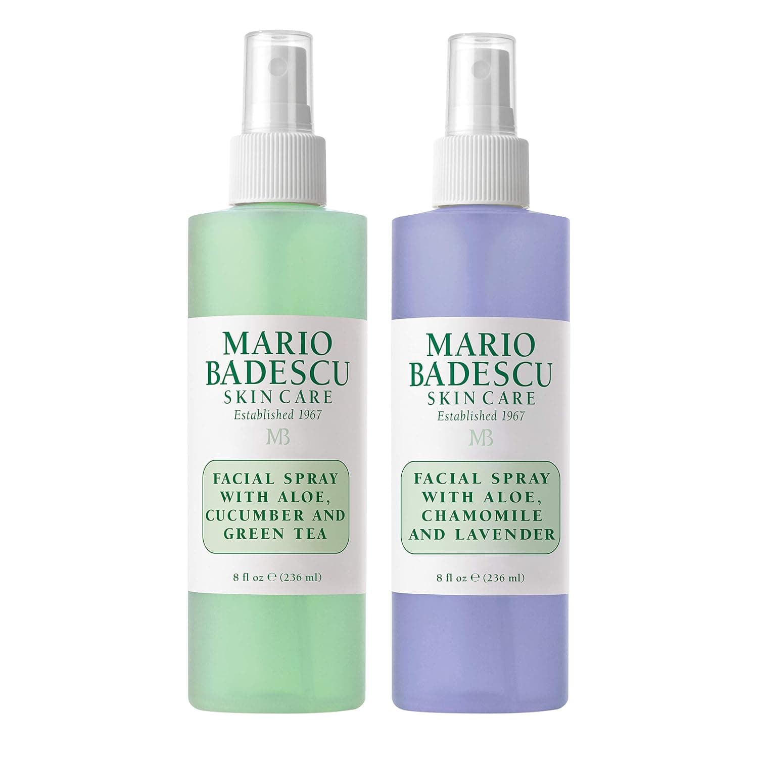 Mario Badescu Facial Spray Duo - Includes Aloe, Chamomile & Lavender PLUS Aloe, Cucumber & Green Tea Toner for Face, Neck or Hair - Cooling and Hydrating Face Mist for All Skin Types, Dewy Finish