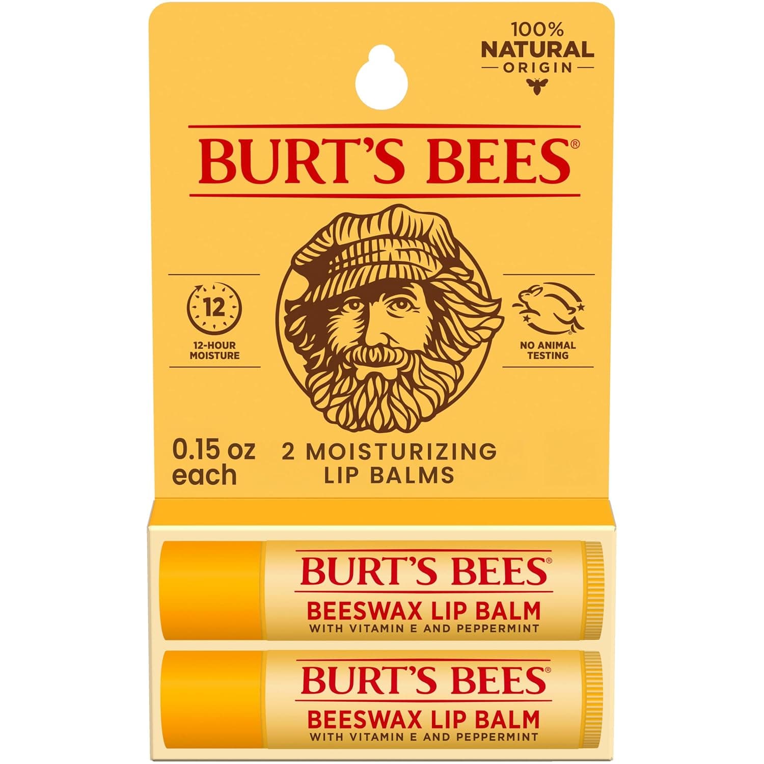 Bálsamo labial Burt's Bees: cera de abejas original, humectante labial con cera de abejas de origen responsable, tratamiento acondicionador de origen natural sin tinte, 2 tubos, 0.15 oz.