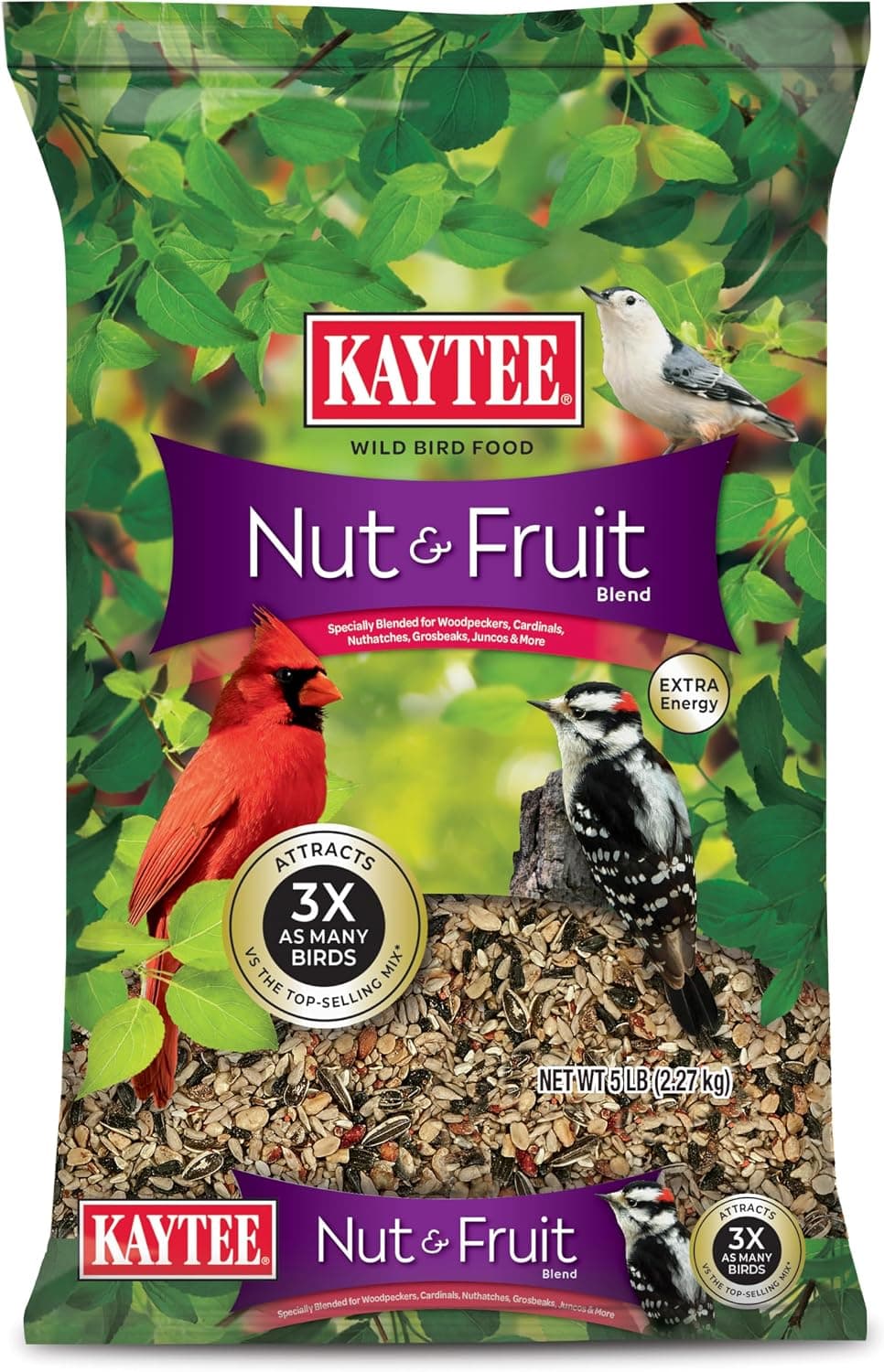 Semilla de ave silvestre de frutos secos y frutas de Kaytee, 5 lb