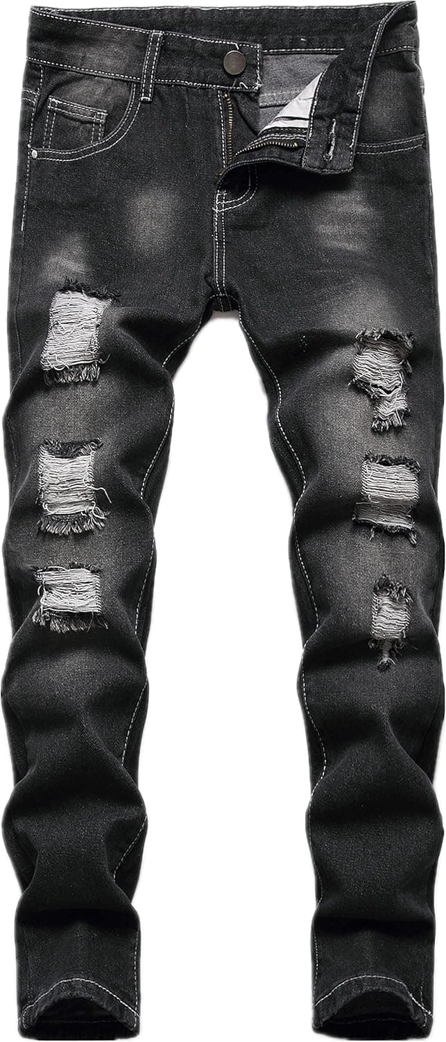 FREDD MARSHALL Pantalones vaqueros de mezclilla para niños con corte ajustado, rasgados, destruidos, desgastados, a la moda