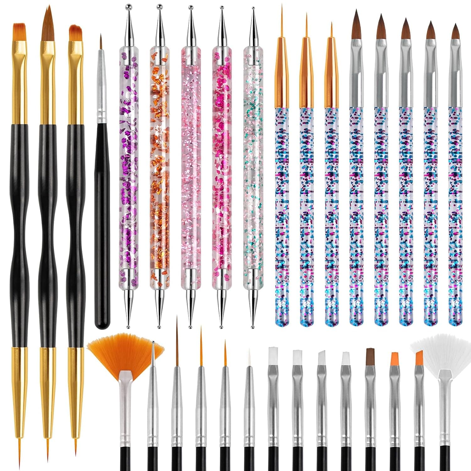 Pinceles para decoración de uñas, kit de herramientas de diseño para decoración de uñas de 31 piezas | Con pincel delineador, herramientas de punteado, herramientas de diseño de bolígrafos de dibujo, pinceles para esmalte de Gel, pintura en Gel para uñas de mujer