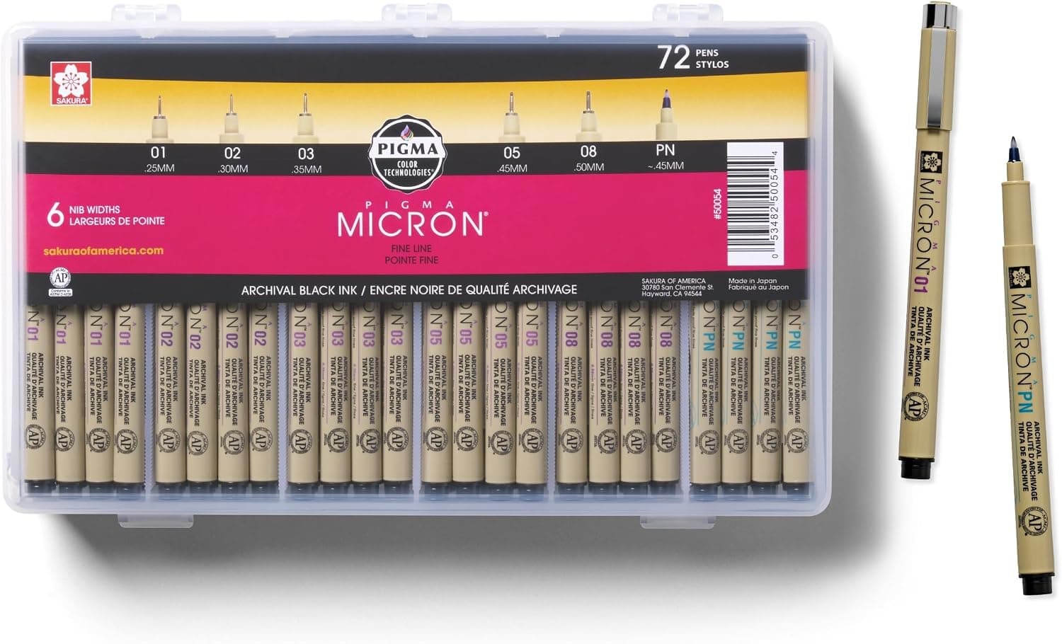 SAKURA Pigma Micron Juego de puntas múltiples de tinta negra, 72 bolígrafos | Bolígrafos de tinta negra de archivo para escritura, ilustración y diario, ideales para artistas, artesanos y proyectos de regalo de bricolaje