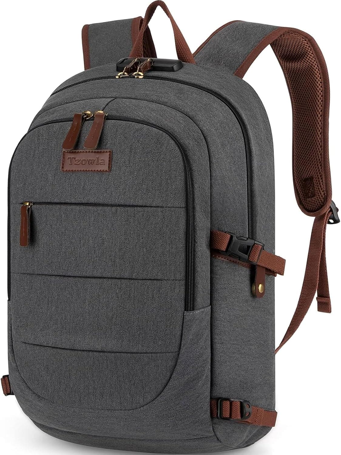 Tzowla Mochila de lona para ordenador portátil, bolsa antirrobo para hombres y mujeres, mochila para ordenador portátil de 15,6 pulgadas, viaje de trabajo con cerradura