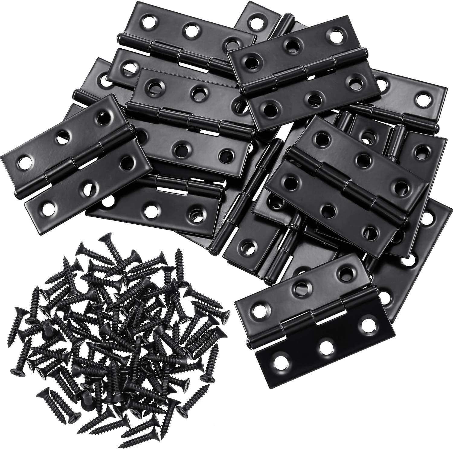 Boao 16 Piezas Bisagra de Puerta Pequeña Bisagra a Tope Plegable de 1,75" para Gabinete Negro | Bisagras Plegables de Acero Inoxidable con 96 Tornillos, para Muebles de Piano de Puerta de Gabinete de Caja de Madera, Hardware Resistente a la Oxidación