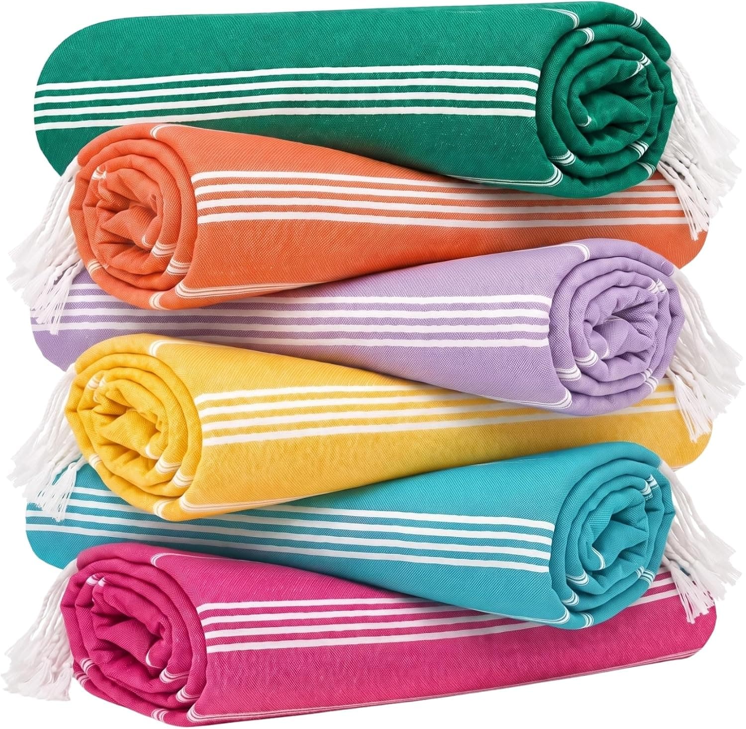 Toallas de playa turcas, juego de 6, de gran tamaño 72" x 40", 100% algodón | Toalla de baño absorbente, de secado rápido, sin arena, manta ligera y compacta para viajes, playa, piscina, gimnasio, spa