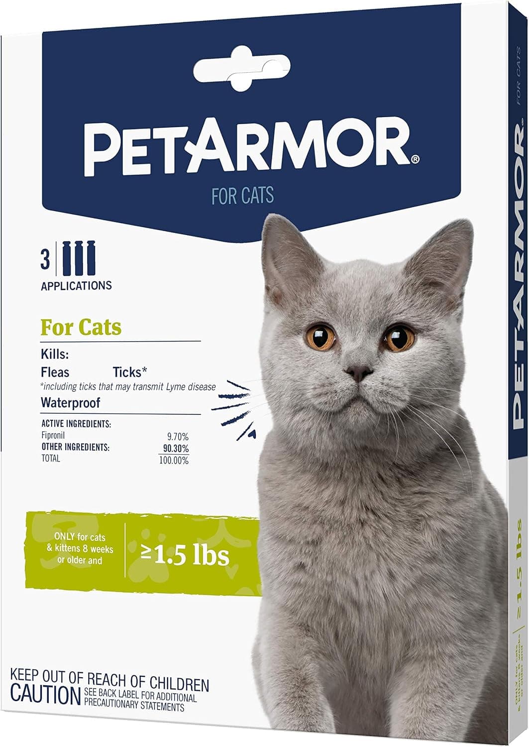 PetArmor para gatos, tratamiento contra pulgas y garrapatas para gatos (más de 1,5 libras), incluye suministro para 3 meses de tratamientos tópicos contra pulgas