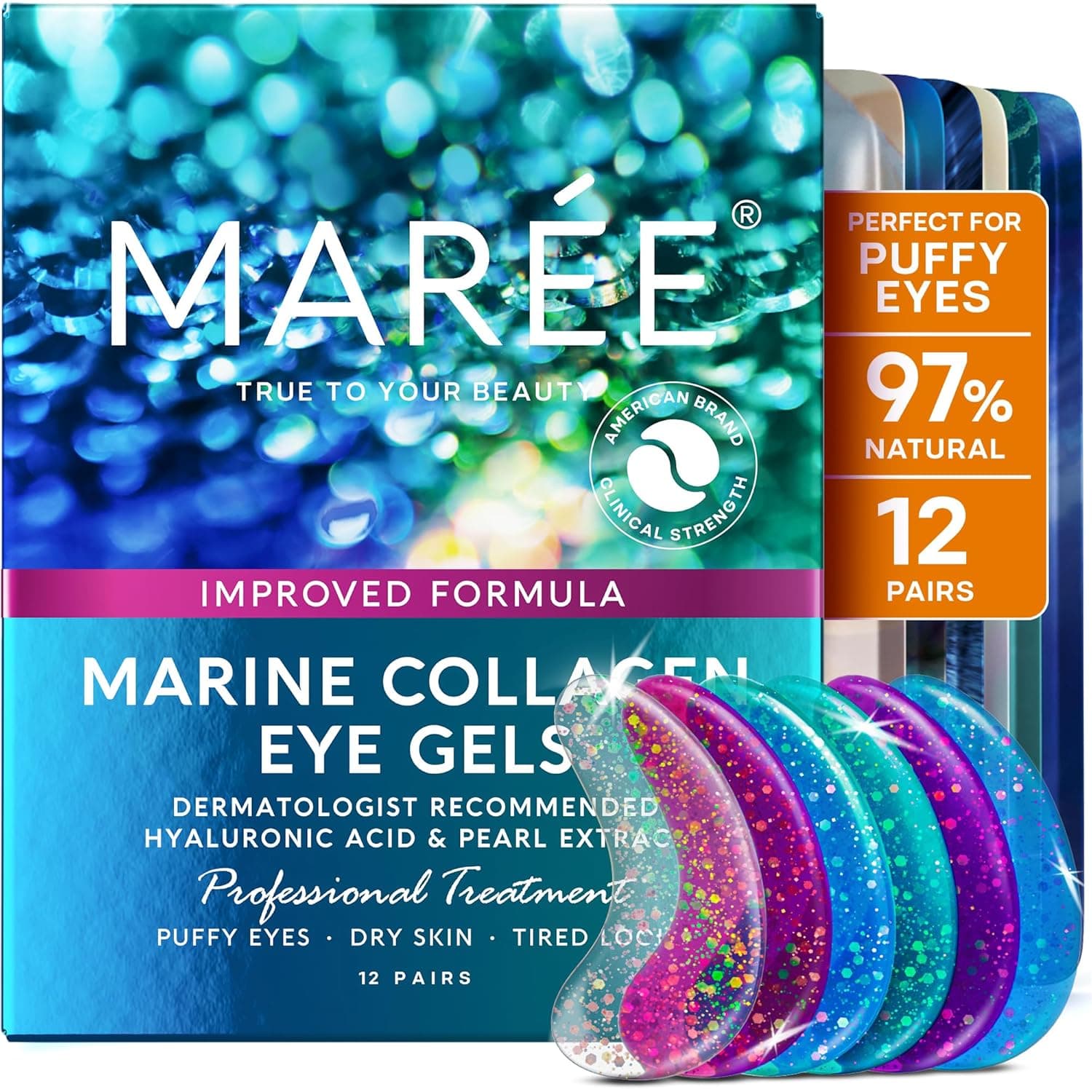 MAREE Geles para ojos - Almohadillas refrescantes debajo de los parches para ojos hinchados y ojeras con colágeno y ácido hialurónico - Antiarrugas debajo de las máscaras para los ojos Tratamiento para el cuidado de la piel para la hinchazón - Parches para Ojeras