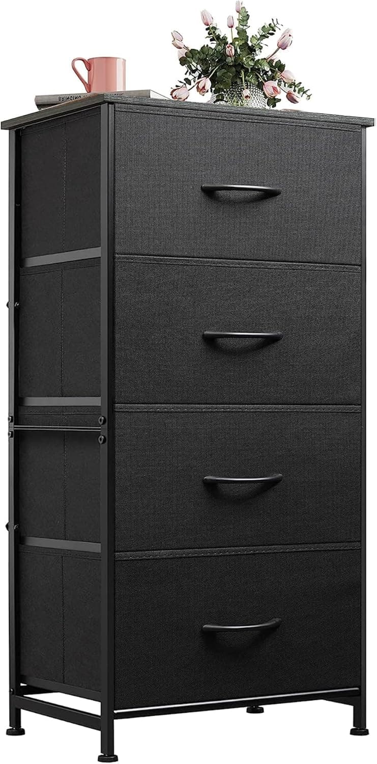 WLIVE Small Dresser Nightstand for Bedroom, 4 Drawers, Charcoal Black