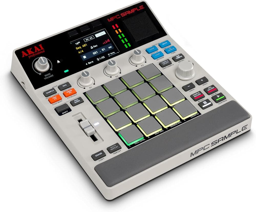 Muestreador portátil de muestras MPC profesional Akai | Independiente, Batería Recargable, USB-C, Altavoz, Micrófono, para Muestreo, Secuenciación y Producción Musical