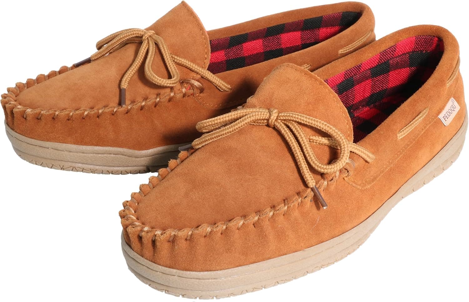 PEDOQU Mocasín para Hombre Zapatillas de Cuero Genuino, Zapatos de Casa para Interiores y Exteriores | Con un forro cómodo, una suela de goma duradera y cordones textiles ajustables, son la elección perfecta para el hogar.