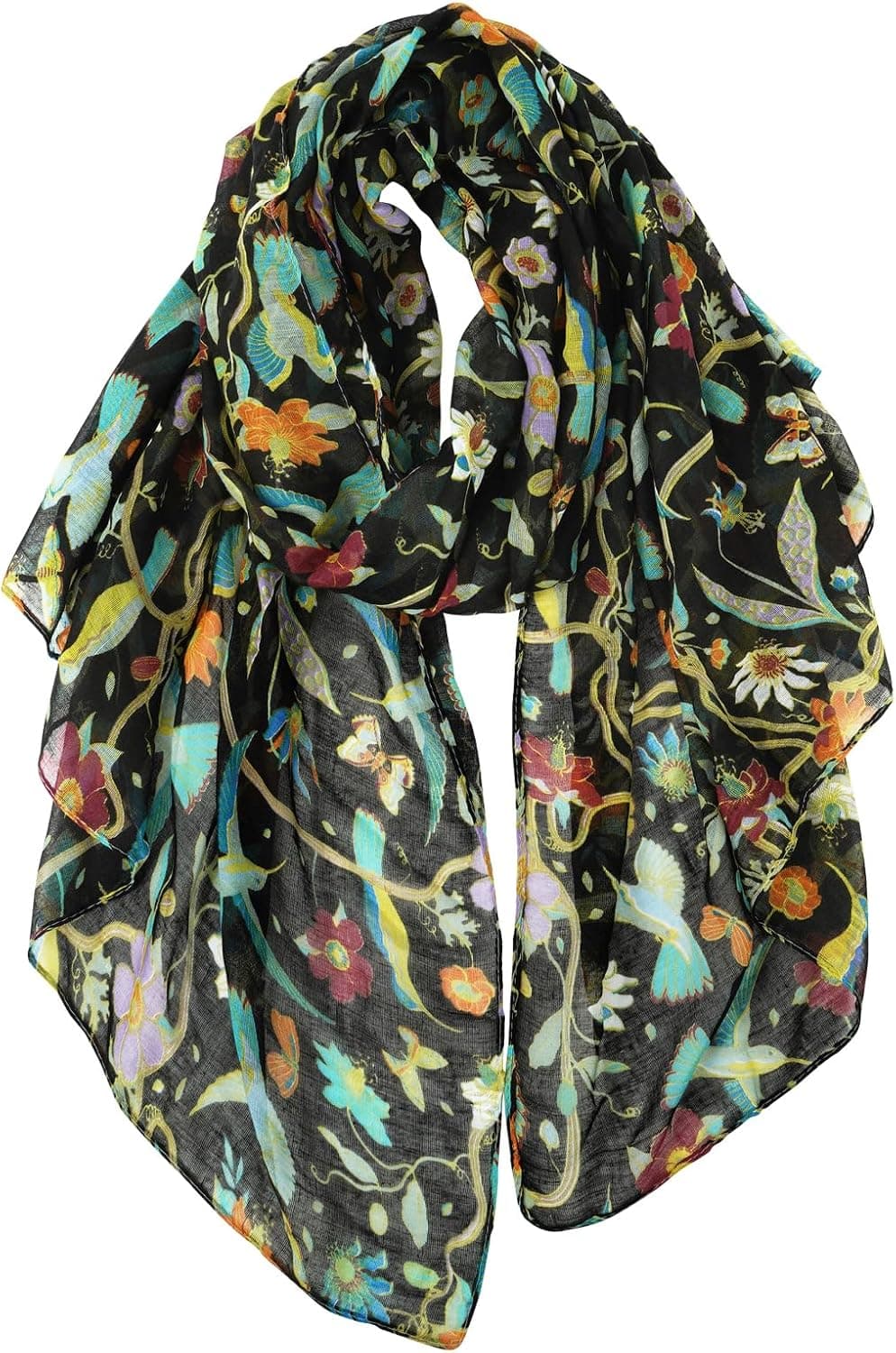 GERINLY Bufandas para mujer, ligeras, con estampado de pájaros florales, bufandas y abrigos de algodón para verano, chal, bufanda bohemia, viaje