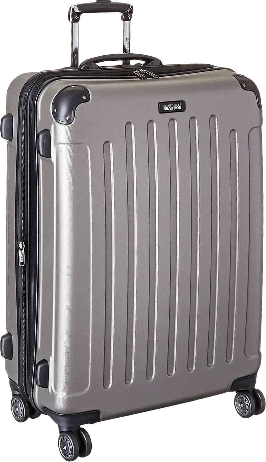 Kenneth Cole REACTION Renegade Luggage Expandible 8-Rheel Spinner Maleta Hardside Ligera, Plateada, Cuadros de 28 pulgadas