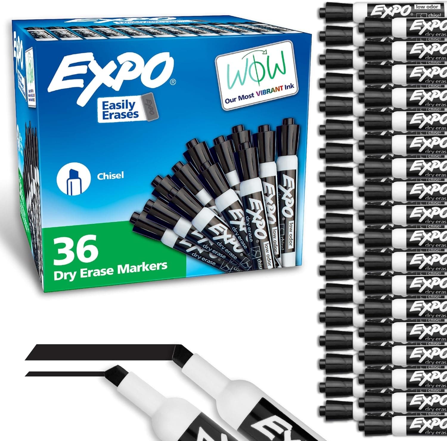 EXPO Dry Erase Markers Chisel Tip Black Low-Odor Perfect for Whiteboards Non-Porous Surfaces & Home Offices, 36 Count (Pack of 6)