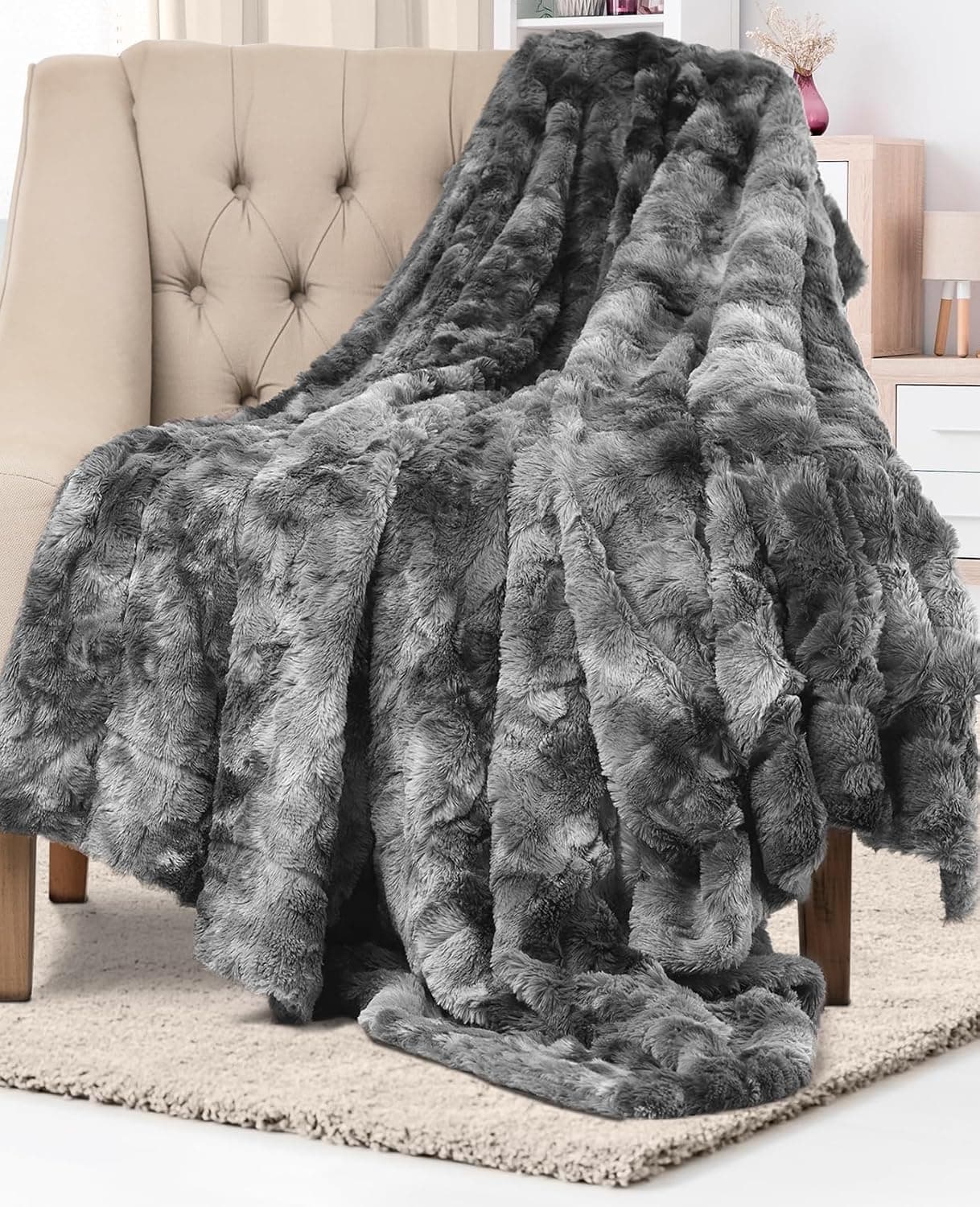Everlasting Comfort Manta suave y cómoda de piel sintética gris para sofá – (50 x 65 pulgadas) mantas y mantas de otoño Minky y esponjosas, funda de felpa difusa para cama, sofá y sala de estar – Acogedora decoración del hogar