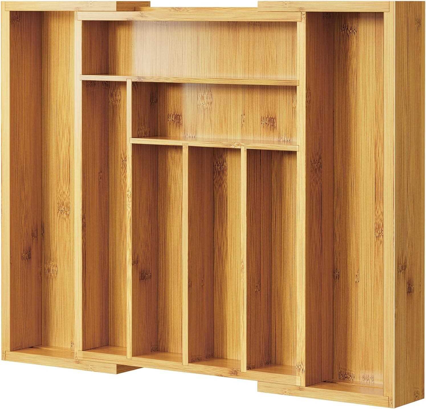 Pipishell Organizador de cubiertos de bambú expandible, bandeja grande para cajones de cocina